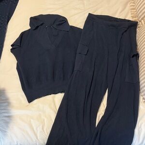 Navy Knit Top and Pants Set